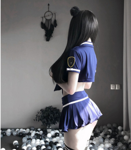 Sexy Police Uniform Lingerie Set for Women – Role Play Costume with Skirt, Seductive & Easy-On Design - Female police uniform + matching school socks