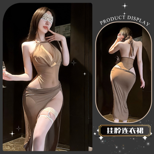 Chaomu Seductive Lingerie Set - Pure & Tempting Hook-Neck Sensual Lace Bra and Panty Collection - Popo bids farewell late~ [Conjoined twins with neck straps]