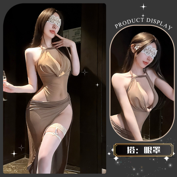 Golden Night Sexy Lingerie Set – Pure & Tempting Hook-Neck Sensual Intimate Wear for Women - Popo bids farewell late~ + eye mask