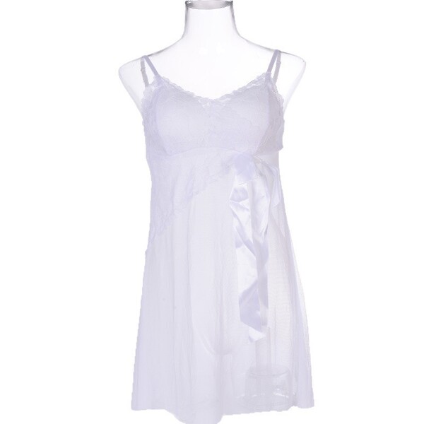 Seductive Lace Sheer Chemise with Built-in Pads - Modest Yet Sexy Sleepwear for Women - Special White (Privacy Protection)