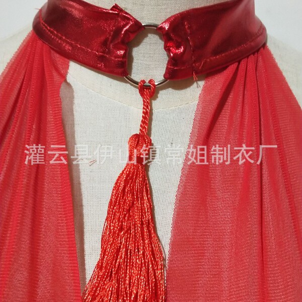 Red pu foil-embossed lingerie dress with tassel detail, perfect for club and nightlife. wholesale fashion for women.
