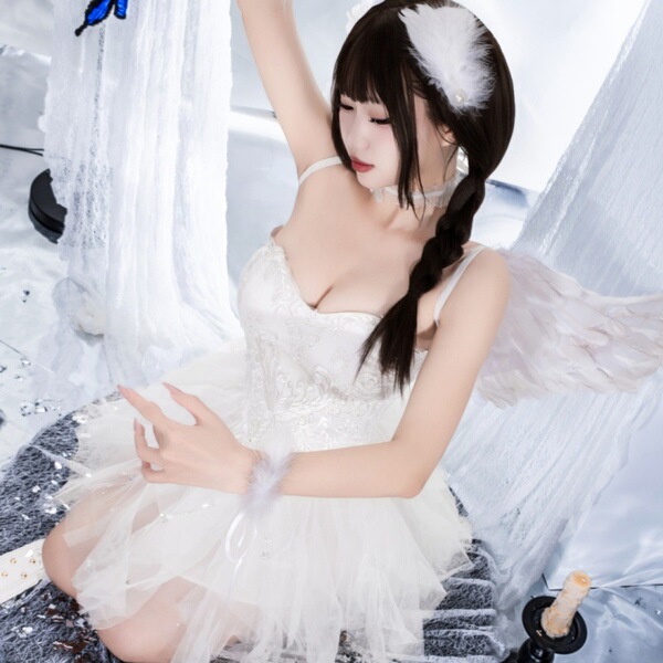 Pure & alluring ballet-inspired lingerie dress – white sheer artistic photo shoot outfit for feminine elegance