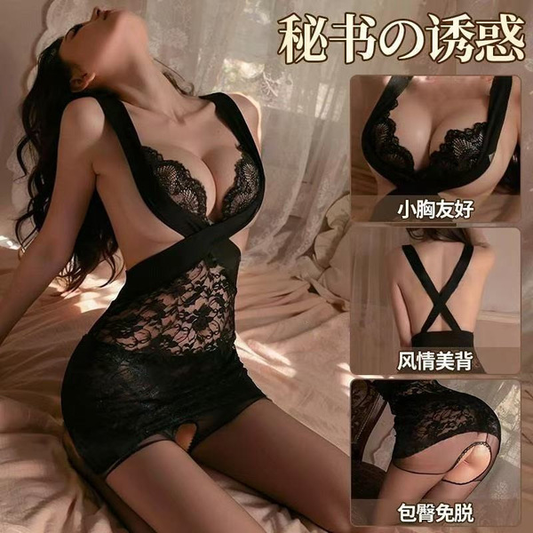 Pure & alluring lace bodycon sleepwear for women – sheer mesh slip dress with cut-out details, secretarial style nightwear fe...