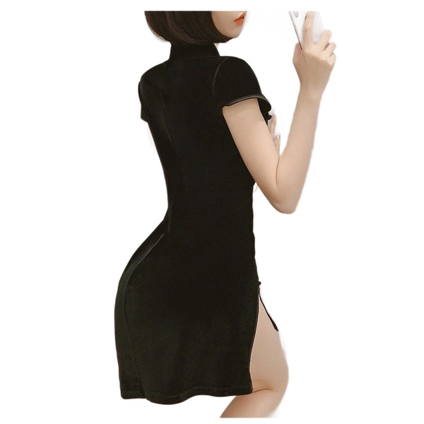 Pure & alluring modern qipao lingerie dress - vintage chinese-inspired side-slit bodycon mini dress for women