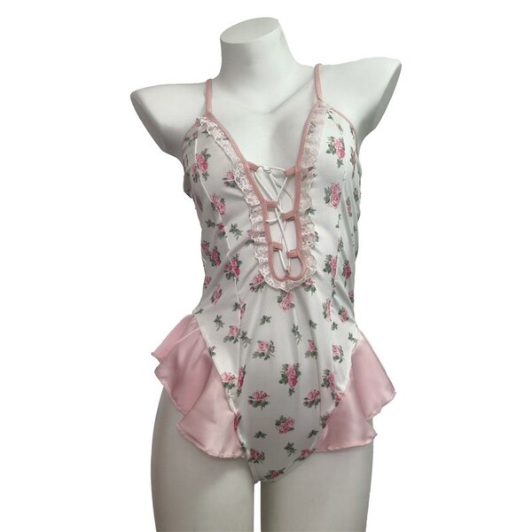 Floral lingerie set with adjustable straps, featuring a playful design for intimate moments.