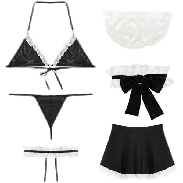 Pure & playful maid costume set - sexy cute cosplay lingerie outfit with black and white details, no-remove design