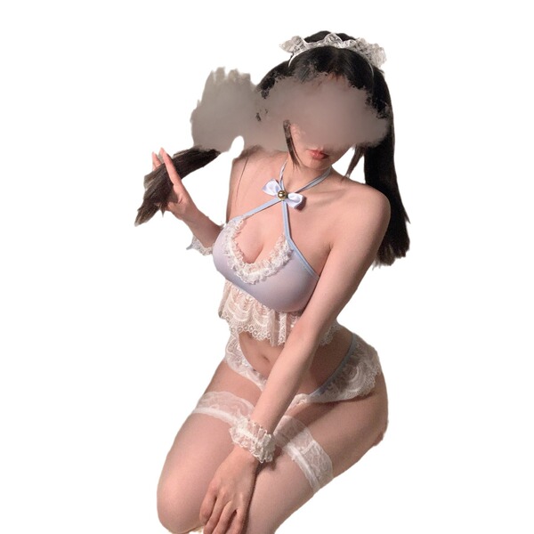 Pure & playful maid lingerie set featuring a sexy deep v lace bodysuit with adjustable straps, perfect for cosplay costumes.