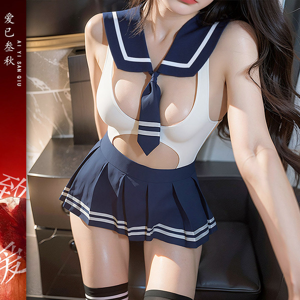 Pure & playful student-style lingerie set – sexy jk uniform, sailor outfit, open-crotch college costume