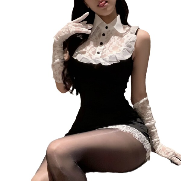 Pure & seductive lace bodycon bunny costume - no-remove sexy lingerie set for small bust featuring elegant lace details and a...