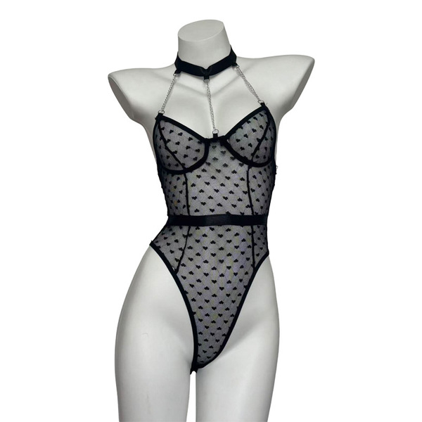 Pure & seductive lace bodysuit for women – all-in-one tempting sleepwear set, no-remove intimate outfit featuring sheer fabri...