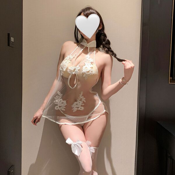 Sheer white lace lingerie set with floral embroidery, halter neck, and thigh-high stockings – elegant chinese-inspired erotic...