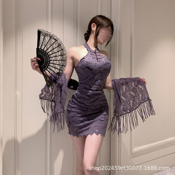 Elegant lace cheongsam dress with fringe details, perfect for autumn and winter. ideal bodycon design for women seeking sophi...