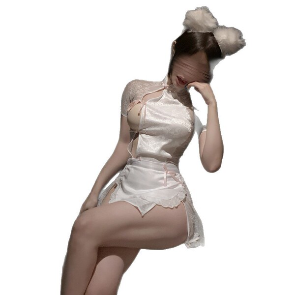 Pure & seductive lingerie set - modest yet alluring qipao-inspired sleepwear & cosplay outfit featuring delicate lace and sof...