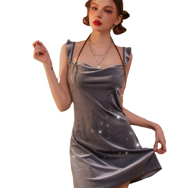 Sexy sleepwear dress featuring ruched hip detail, perfect for lazy princess style nightgowns.