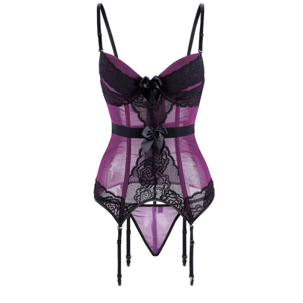 Languifang Shapewear Bodysuit - Sexy Strapless Corset for Women, Elegant Lingerie & Costume Outfit - Purple and black stockings