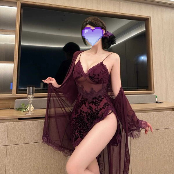 Plus Size Floral Velvet Bralette Sleep Set - Chinese-Inspired Lace Sheer Cami & Shorts - Purple camisole + mesh outer robe