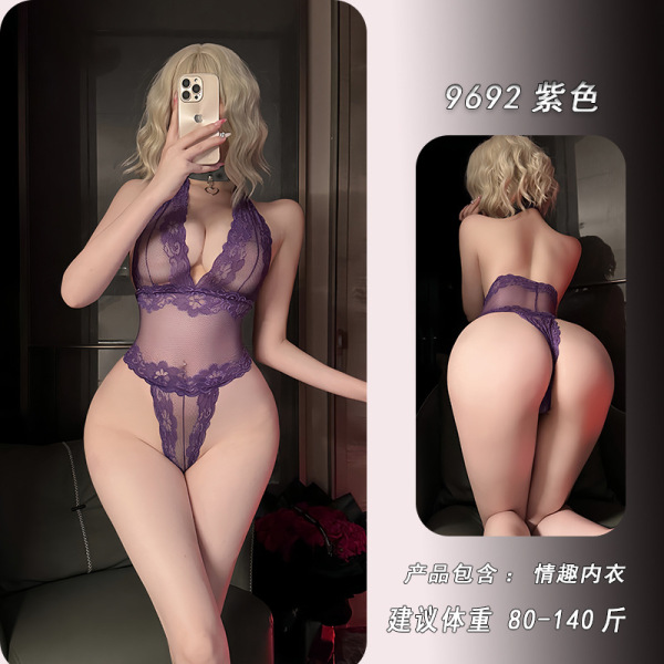 NightSigh NightSere Sexy Transparent Lace Bodysuit -Europe and America-Inspired Erotic Outfit for Women - purple bodysuit