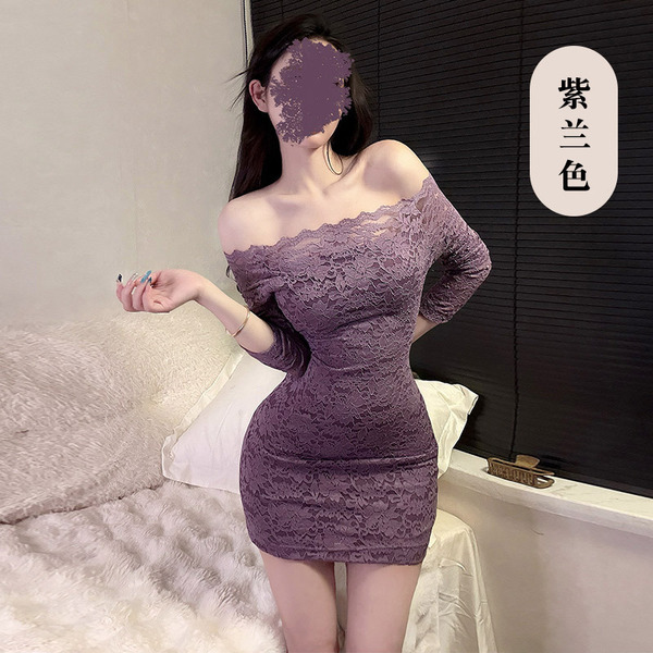 TikTok Trendy Lace One-Shoulder Dress - Sexy Bodycon Mini Skirt for Women, Pure Allure Style - purple-blue