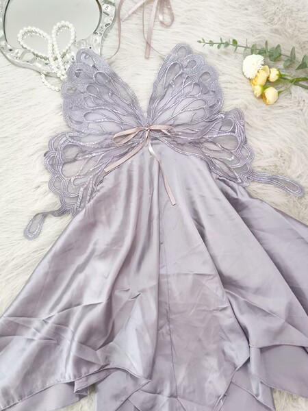 Women's Summer Ice Silk Sleep Dress with Bow & Backless Cutout - Sexy Lounge Set - purple bathrobe