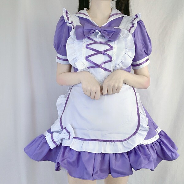 Miracle Nikki Cosplay Maid Dress - Sweet Lolita Travel Collection Outfit for Women - Purple [skirt + apron + bow + headdress]