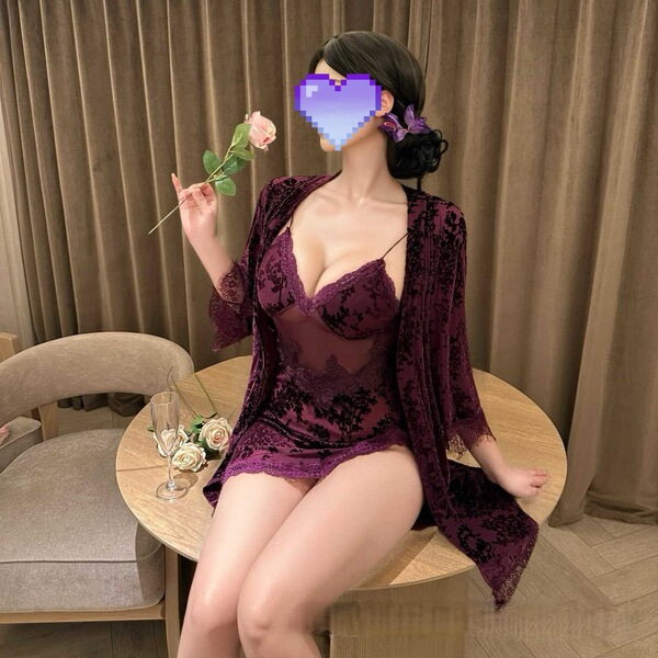 Plus Size Floral Velvet Bralette Sleep Set - Chinese-Inspired Lace Sheer Cami & Shorts - Purple camisole + flocked outer robe