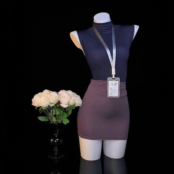 Pure & Seductive Secretary Skirt Set - Air Hostess Costume, Nightclub No-Remove Lingerie Outfit, Modest Yet Alluring - blue-purple