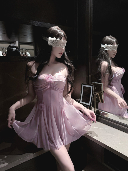 Seductive Sheer Lace Sleep Dress with Underwire Support - Sexy Wife-Inspired Nightwear - Smoky purple and white open-crotch socks