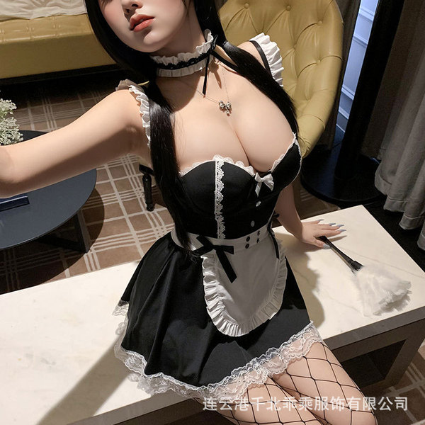 Sexy maid outfit featuring lace bra and panties with underwire and padded cups, perfect for pure temptation.
