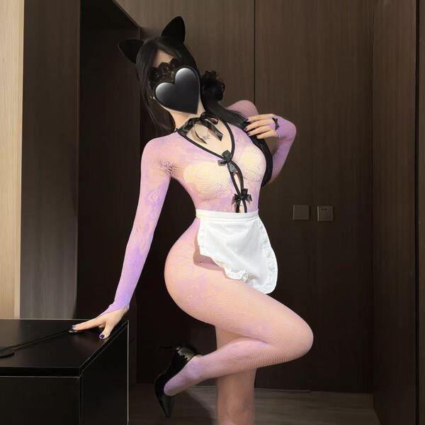 Sexy qiaoduo lace sheer bodysuit with open-crotch design, perfect maid costume for women, elegant mesh sleepwear