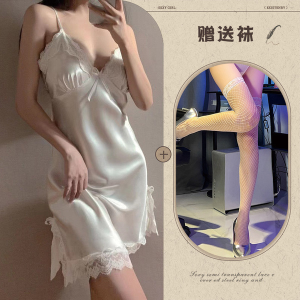 Qingran luxury lace sleep set for women – silk-satin & chiffon sexy slip dress, pure temptation nightwear