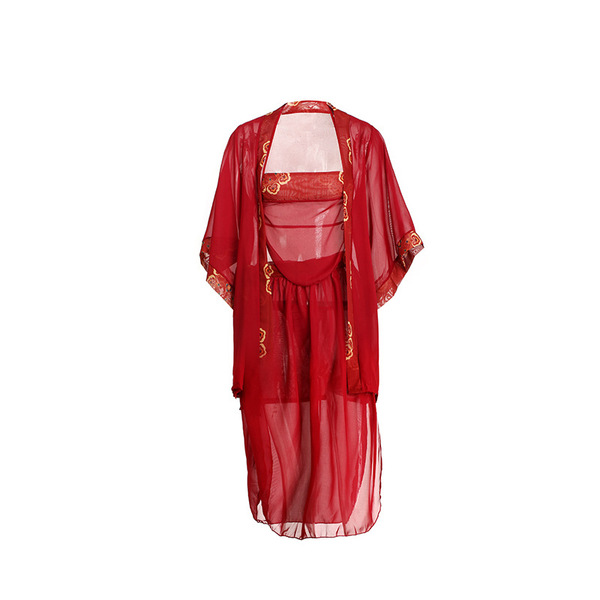 Qingran sexy classical bride costume sleepwear set – sheer hanfu-style doudou pajamas for women, featuring elegant red design...