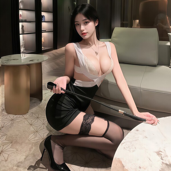 Elegant sensual lingerie set featuring a white lace bra and black mini skirt, perfect for luxury bedroom wear with subtle sed...