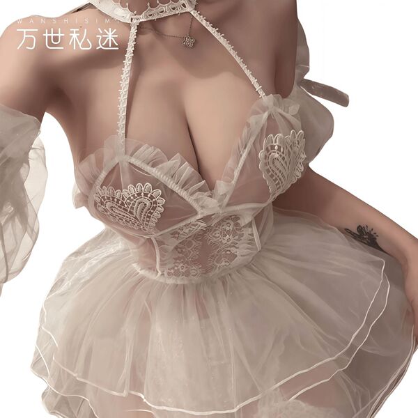 Luxury sensual sleepwear set featuring delicate lace and sheer fabric, perfect for women seeking elegant and soft bedding opt...