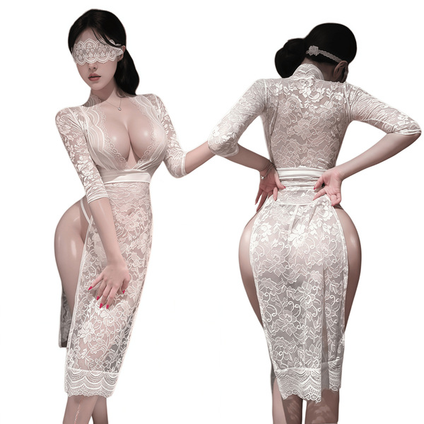 Qqny pure allure sleepwear set featuring luxurious lace design, soft satin chemise with matching briefs, perfect for sensual ...