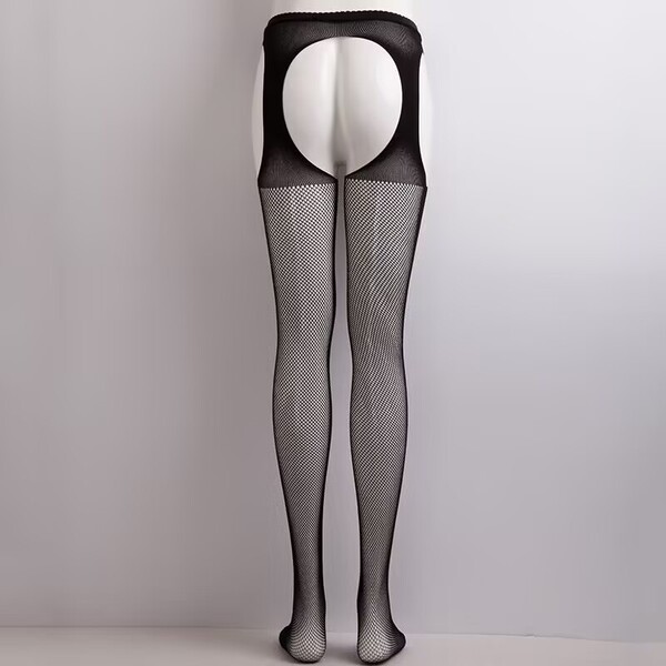 Transparent Lace Bodysuit Set - Sexy Open-Crotch Mesh Thong Bodystocking with Sheer Stockings for Women - QT030