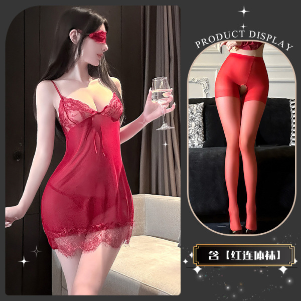 Golden Night Sexy Lingerie Set - Sheer Strapless Bra & Matching Briefs, Sensual Pure-Delight Outwear-Ready Design - Skirt Tears~ [Red] + Red Bodysuit