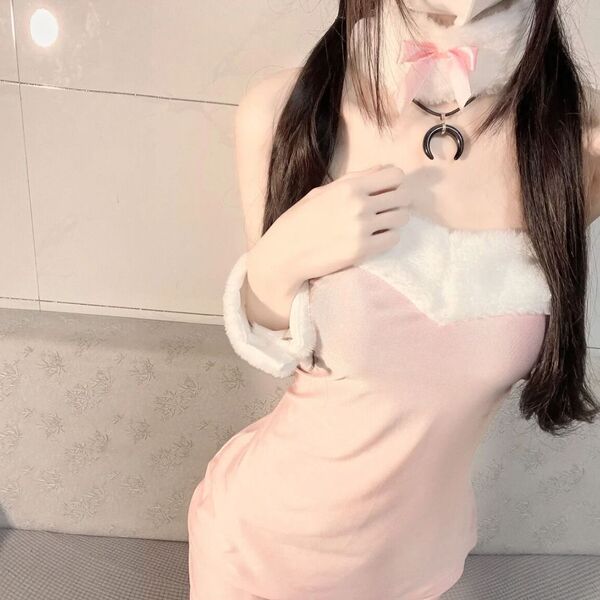Rabbit girl costume set featuring plush bunny lingerie outfit with fluffy tail and skirt, perfect for cosplay and role play.