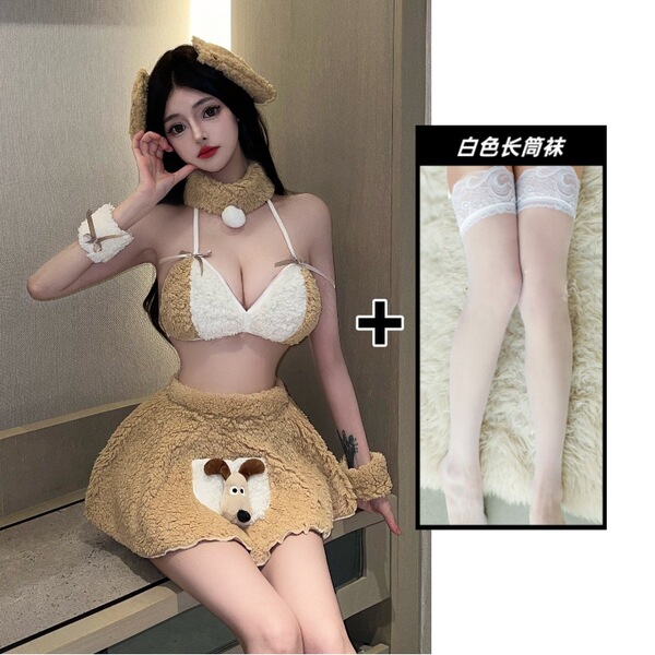 New Year Sexy Lingerie Set - Cute Plush Bear Anime Costume for Women, Nightclub No-Remove Outfit - Plush bunny girl + white stockings