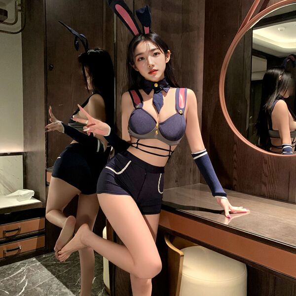 OL Teacher JK Cat Costume Set - Pure & Tempting Maid Qipao Lingerie Outfit for Cosplay & Role Play - Rabbit Police Officer