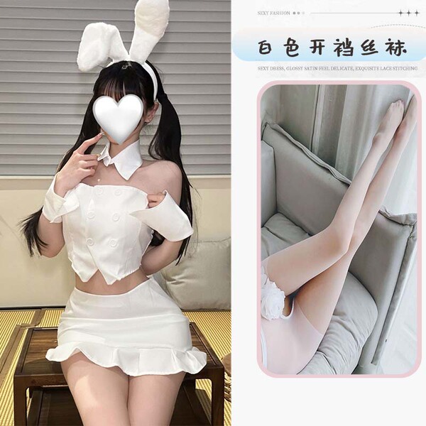 2026 New Year Maid Costume for Women – Plus Size Cute Japanese-Style Lingerie & Bunny Girl Pure-Seductive Outfit - Cute bunny outfit + white open-crotch stockings