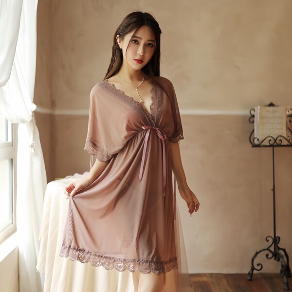 Plus Size Seductive Lingerie Set - Sheer Sensual Sleepwear for Women, No-Remove Naughty Nightwear - Red bean paste