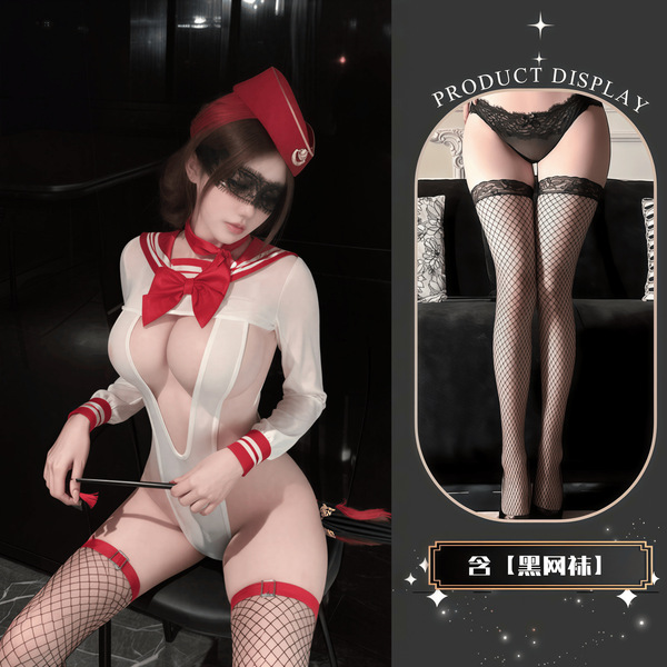 QQNY Pure Allure Sleepwear Set – Elegant Sensual Lingerie for Women, Luxury Bedroom Wear - Red and black fishnet stockings