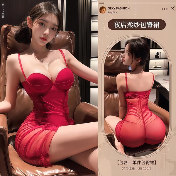 QQNY Pure Allure Sleepwear Set – Elegant Seductive Lingerie for Women, Luxury Intimate Nightwear - Red sheer bodycon skirt + black stockings