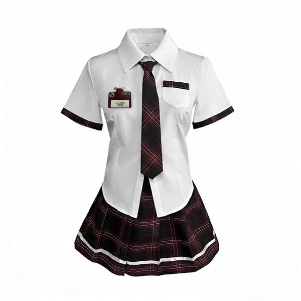 Xianyi Sexy JK Short Skirt Outfit - Seductive Student Uniform Cosplay Set for Women, Plus Size Lingerie Ensemble - Reddish brown