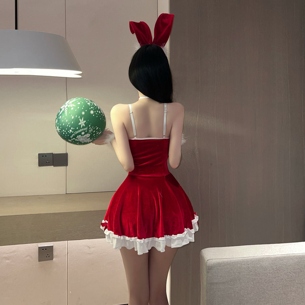 Red bunny girl costume - sexy lingerie dress for new year & christmas, no-remove seductive outfit