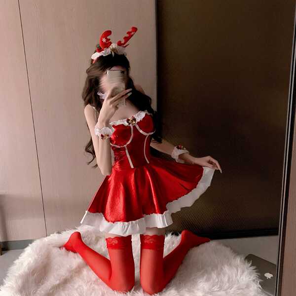 Red bunny girl costume - sexy lingerie dress for new year & christmas, no-remove seductive outfit