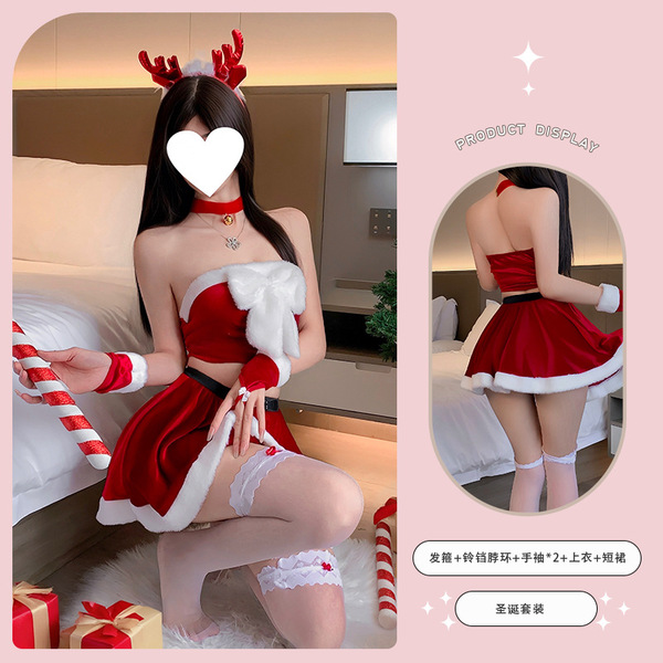 Rudolph-Themed Sexy Lingerie Set for Women - Christmas Cosplay Outfit, Cute Holiday Costume & Date Night Ensemble - Red Butterfly Christmas Set [Includes Hair Accessory]