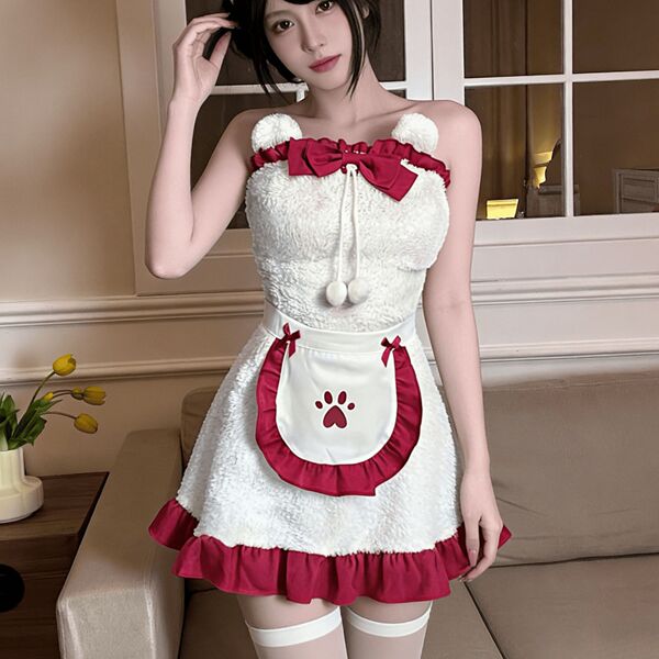 Yimenglan Sexy Christmas Party Dress - Bunny Girl Costume Set for New Year Eve & Cosplay - Red [headpiece + choker + dress + bracelet]