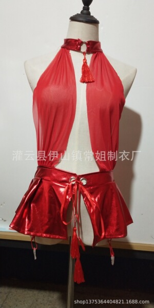 PU Foil-Embossed Sexy Lingerie Dress – Club & Nightclub Outfit for Women, Wholesale Fashion - red