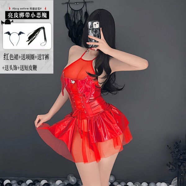 Maid Dress Cosplay Costume - Sweet Lolita Servant Dress for Women, Plus Size Cute Maid Outfit for Daily Wear & School - Red jumpsuit + free choker + free thong + free socks + free headdress + free whip